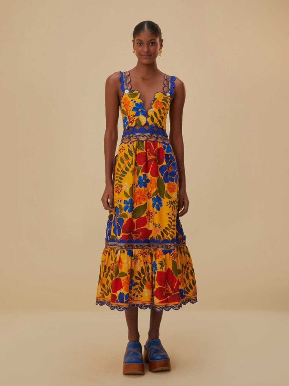 Yellow Floral Yard Lenzing™ Ecovero™ Euroflax™ Midi Dress - Picture 1 of 1